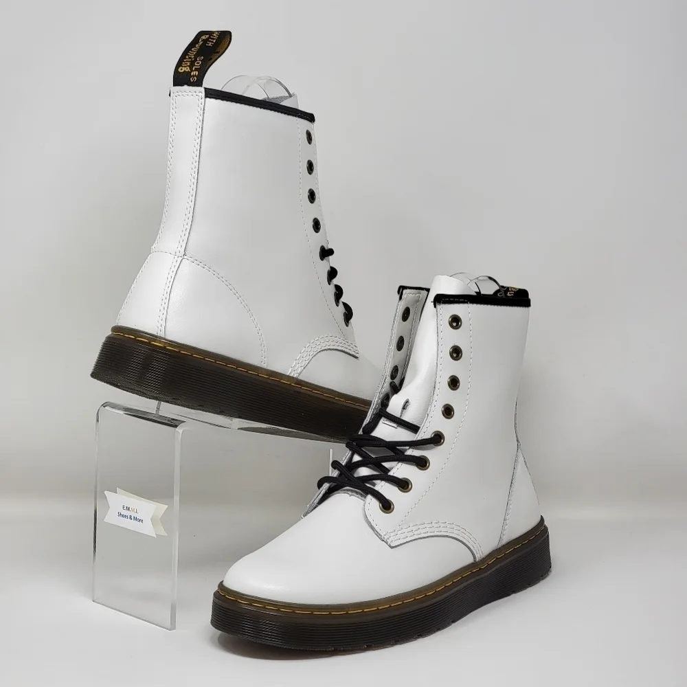 Dr. Martens Zavala Combat Boots White Lace Up Leather Ankle Womens US 7 Men Sz 6